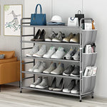 Metal Shoe Shelf Organizer With Side 8 Shoes Pockets