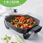 12 5Qt Square Electric Skillet With Glass Lid