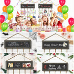 Collage Wall Decor Photo Display Wood Photo Board with 30 Clips Adjustable Twines and Blackboard for Multi Pictures Organizer