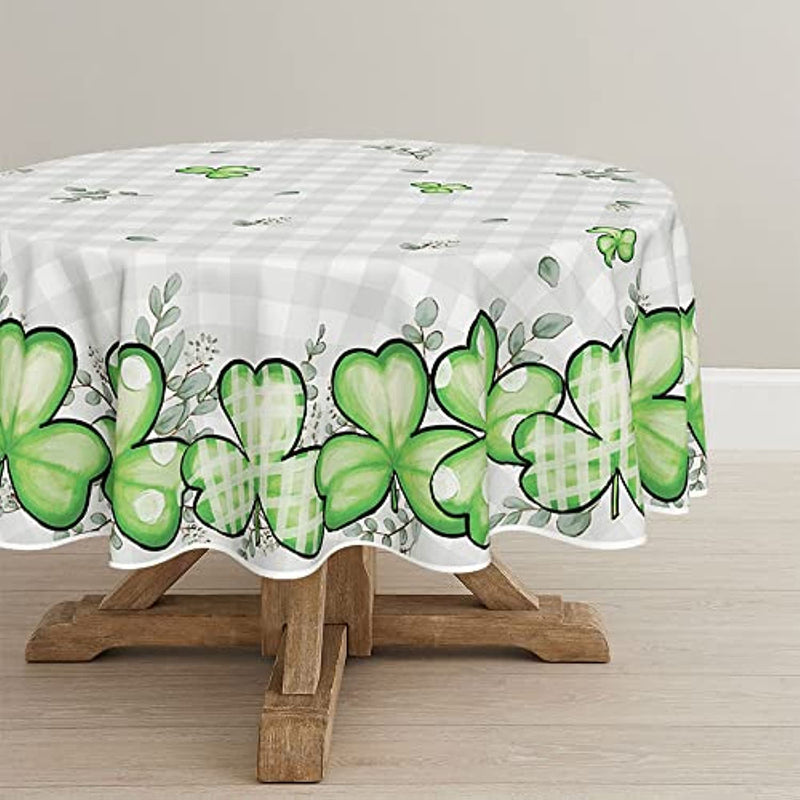 Tablecloth 70X70 Inch Round Buffalo Plaid Shamrock Eucalyptus Table Cover
