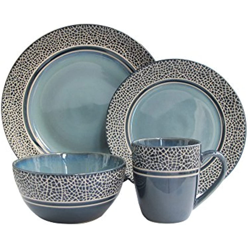 16 Piece Stoneware Collection Mosaic Kitchen Plates Bowls And Mugs
