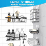 5 Pack Shower Organizer Rack Shelf With Soap Caddy & Toothbrush Holder No Drilling - Black