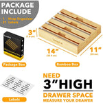 Bamboo Wrap Organizer with Cutter and Labels for Kitchen Storage Organization Holder for