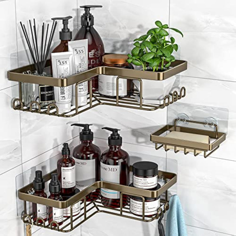 3-Pack Corner Adhesive Shower Caddy with Soap Holder and 12 Hooks
