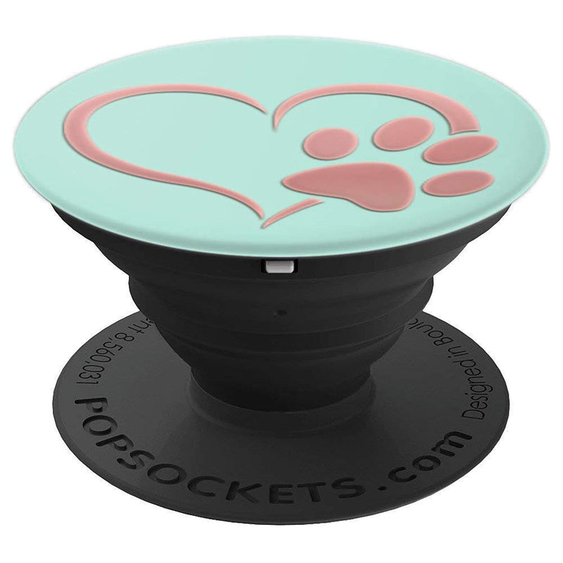 Golden Rose Pink Dog Paw Print Heart Love On Mint Green Grip And Stand For Phones And Tablets