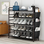 Metal Shoe Shelf Organizer With Side 8 Shoes Pockets