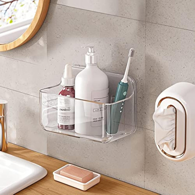 Fineget Large Shower Caddy Shelf Organizer Bathroom Kitchen Self Adhesive  Wall Plastic Shower Shelves Stick On Basket No Drilling for Shower Spice