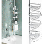 4 Adjustable Shelves with Towel Bar and Hooks with Tension Pole for Bath and Shower Storage