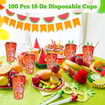 16 Oz Red Clear Disposable Plastic Cups 100 Pcs