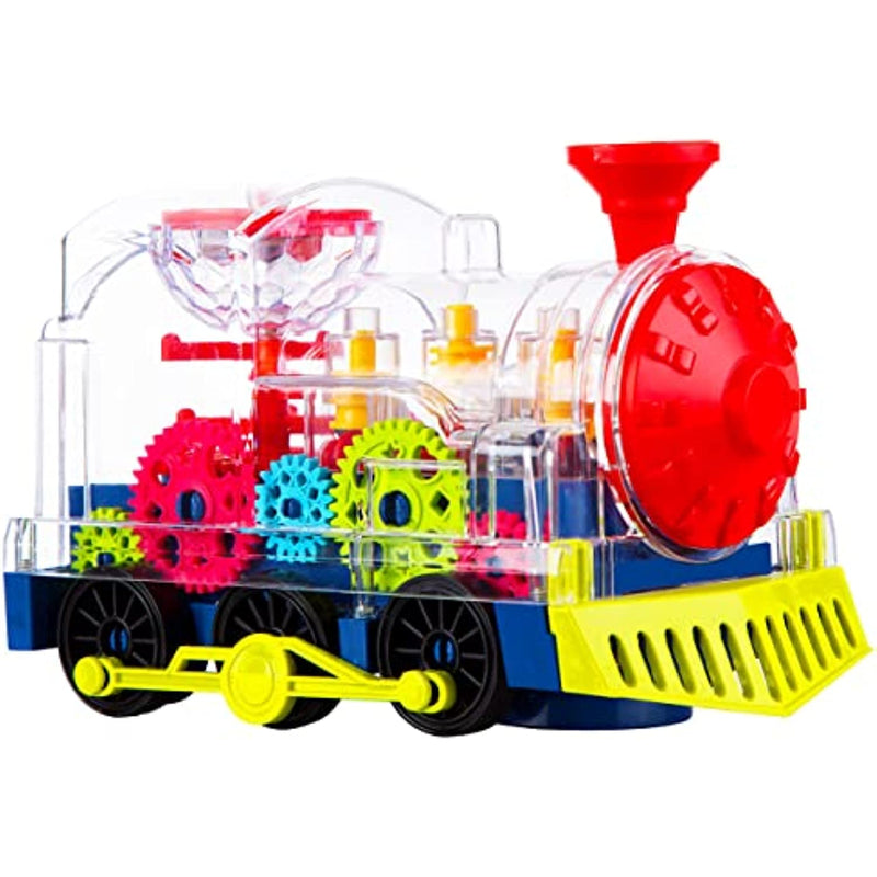 Transparent Electric Gear Train Toy With Flashing Lights And Music Battery Operated Bump Go Action Toy