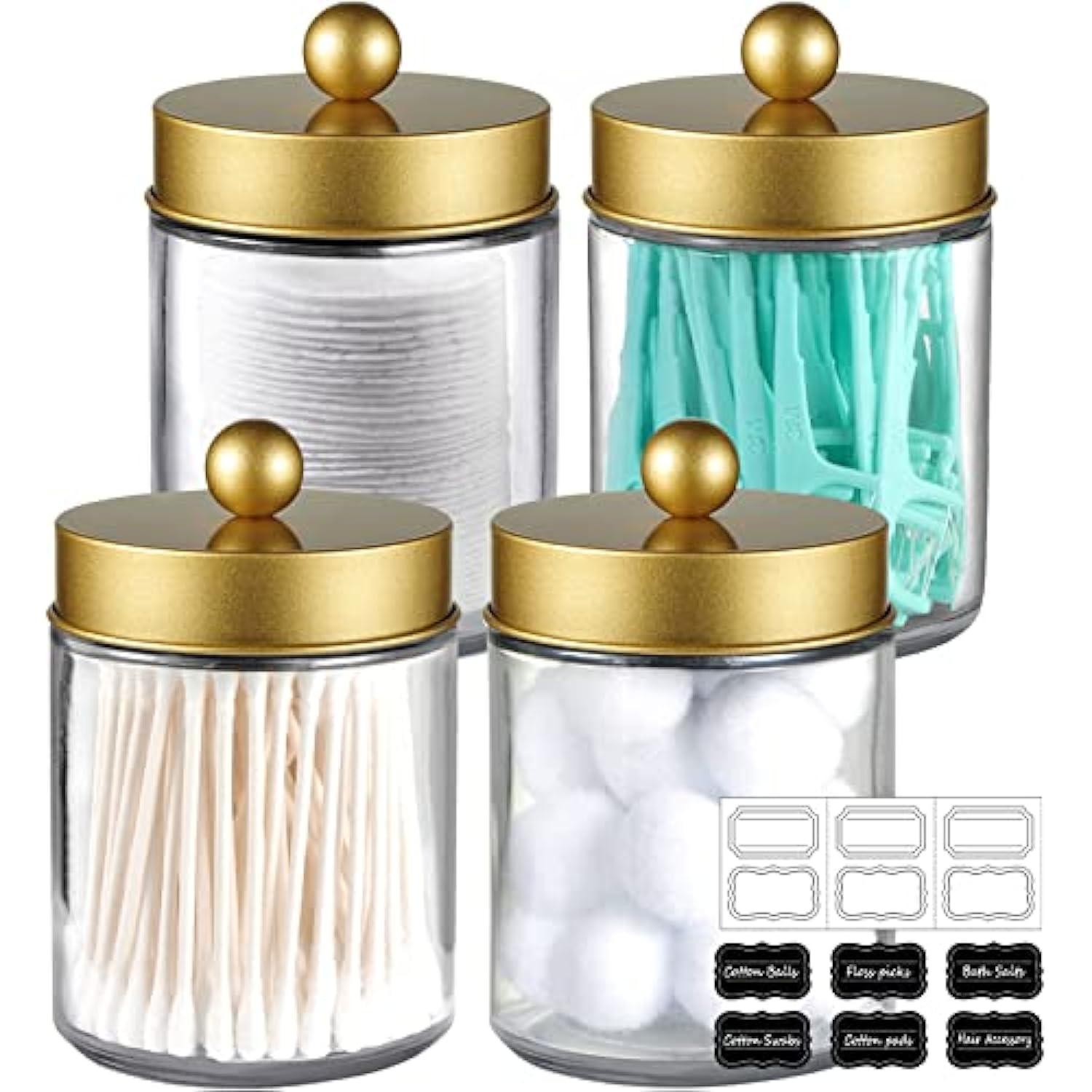 mason jar bathroom apothecary jars - rustproof stainless steel  lid,farmhouse decor,bathroom vanity storage organizer holder glass for  cotton
