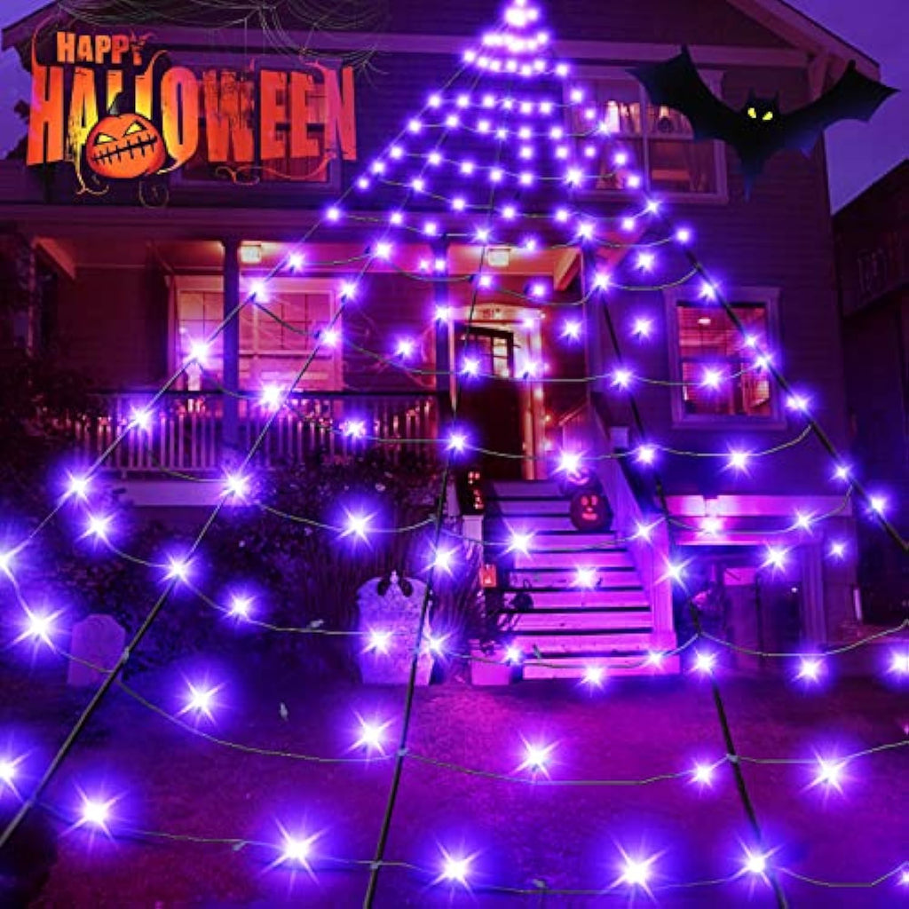 19.7ft x 14.7ft Lighted Black Spider Web with 250 LED With Waterproof ...