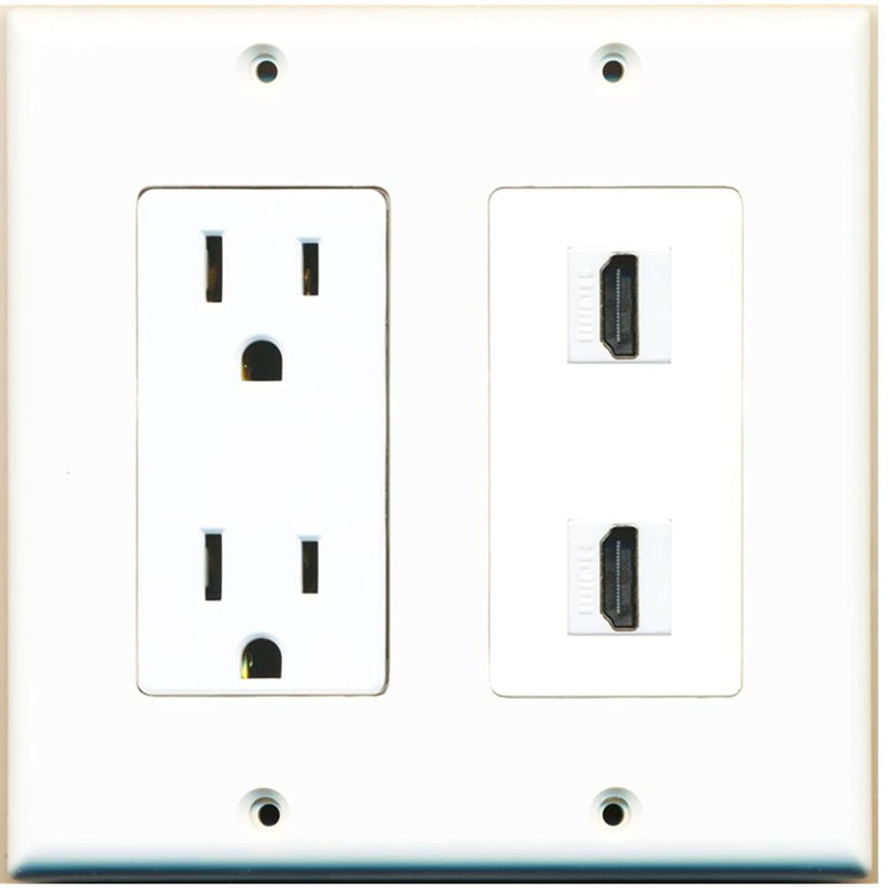 Riteav 15 Amp Power Outlet 2 Port Hdmi Decorative Type Wall Plate White