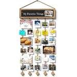 Collage Wall Decor Photo Display Wood Photo Board with 30 Clips Adjustable Twines and Blackboard for Multi Pictures Organizer