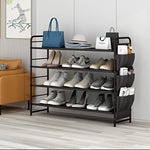 Metal Shoe Shelf Organizer With Side 8 Shoes Pockets