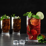16Oz Ribbed Glassware Luxurious Glass Drinking Cups With Matching Straws