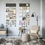 Collage Wall Decor Photo Display Wood Photo Board with 30 Clips Adjustable Twines and Blackboard for Multi Pictures Organizer