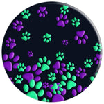 Purple Green Dog Paw Print On Black Grip And Stand For Phones And Tablets
