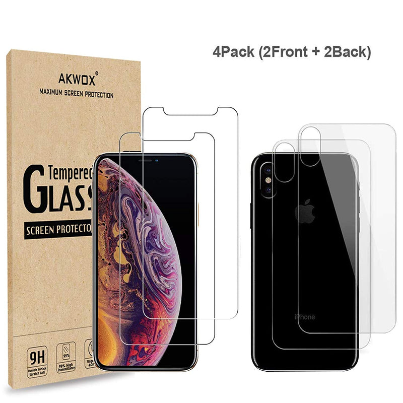 4 Pack Compatible With Iphone Xs Front And Back Screen Protector Akwox 9H 3D Touch Tempered Glass Front Screen Protector And Back Screen Protector For Iphone Xs X