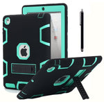 Ipad 2 Case Ipad 3 Case Ipad 4 Case Aicase Kickstand Shockproof Heavy Duty Rubber High Impact Resistant Rugged Hybrid Three Layer Armor Protective Case With Stylus For Ipad 2 3 4 Black Mint Blue