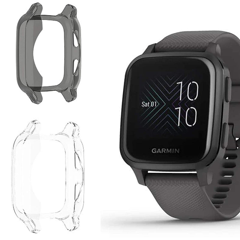 Compatible With Garmin Venu Sq Case Silicone Protective Case Cover Compatible For Garmin Venu Sq Gps Fitness Smartwatch 2 Pack Black Clear