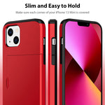 Jiunai Compatible With Iphone 13 Mini Case Credit Card Ids Holder Wallet Back Pocket Slide Cover Card Slot Dual Layer Bumper Shell Rubber Cover Phone Case Designed For Iphone 13 Mini 5 4 2021 Red