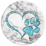 Silver Light Blue Dog Paw Print Heart On White Gray Grip And Stand For Phones And Tablets