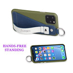 Kickstand Series Compatible With Iphone 11 Pro Case Leather Cover With Card Holder And Wrist Strap Stand Green Blue Offwhite