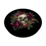 Bohemian Boho Flowers Skull Art With Maroon Roses Gift Grip And Stand For Phones And Tablets