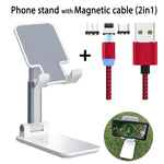 Cell Phone Stand With Magnetic Cable Charger 2In1 Adjustable Height Angle Foldable Cell Phone Stand Holder For Desk Anti Skid Protection Friendly Compatiable With Iphone Mobile Phone Ipad Tablet