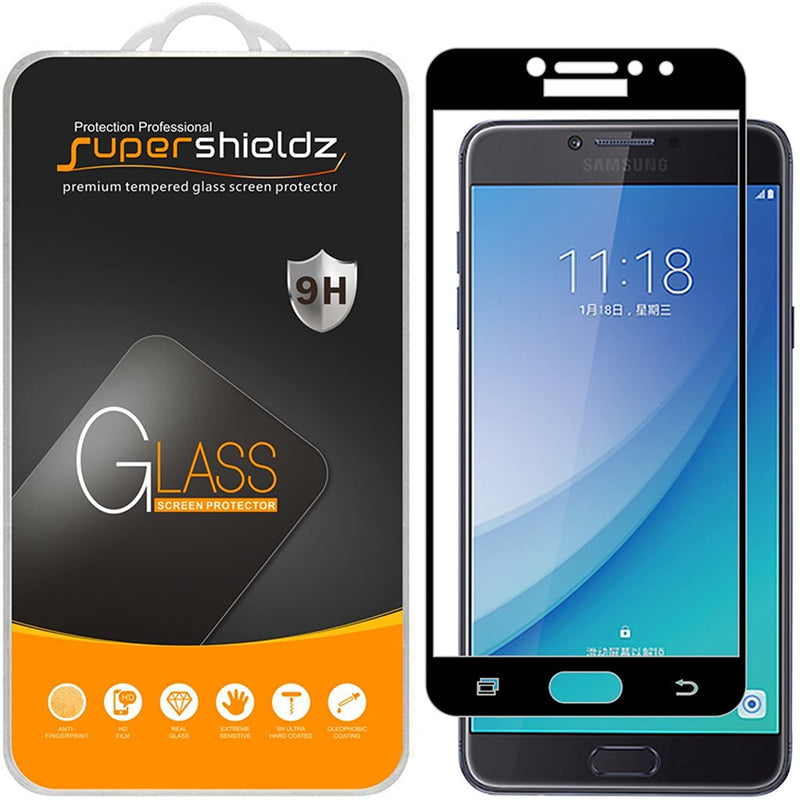 2 Pack Supershieldz Designed For Samsung Galaxy C7 Pro Tempered Glass Screen Protector Full Screen Coverage Anti Scratch Bubble Free Black