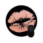 Round Mousepads Chic Glitter Effect Rose Gold Lips Black Mouse Mat