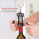 Wine Opener Wing Corkscrew Zinc Alloy Premium Wine Bottle Opener Manual Multifunctional Cork Screw For Waiter Heavy Duty Black