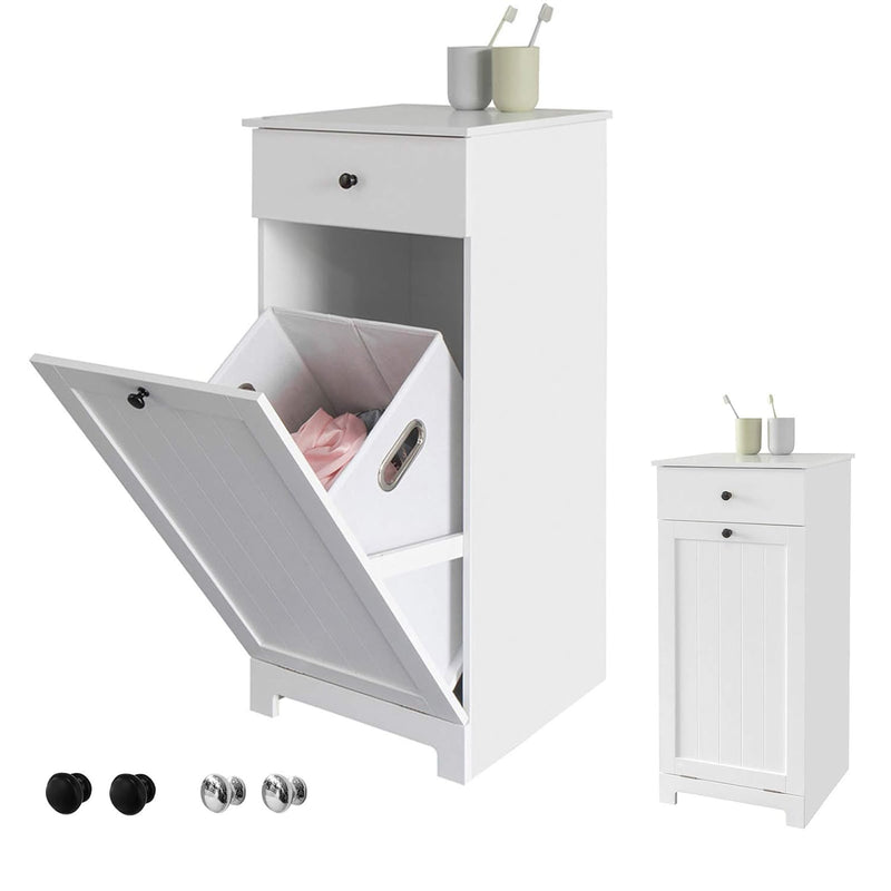 White Bathroom Laundry Cabinet With Basket