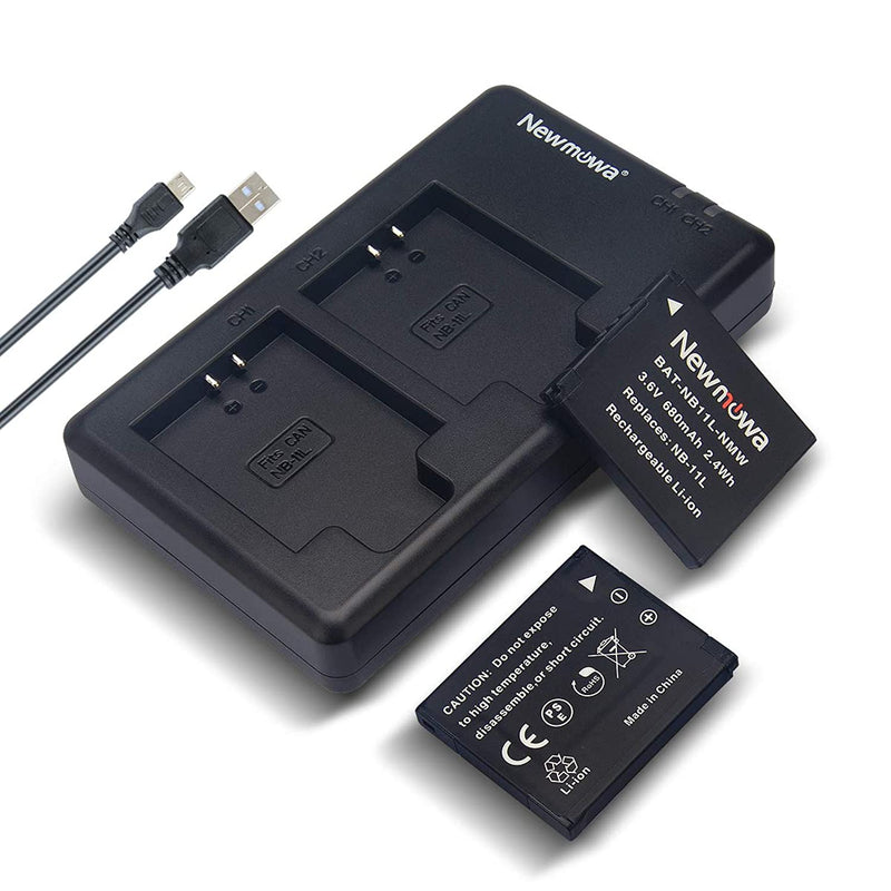 Newmowa Nb 11L 11Lh Battery 2 Pack And Dual Usb Charger Kit For Canon Nb 11L 11Lh And Canon Powershot A2300 Is A2400 Is A2500 A2600 A3400 Is A3500 Is A4000 Is Elph 110 Hs Elph 115 Hs