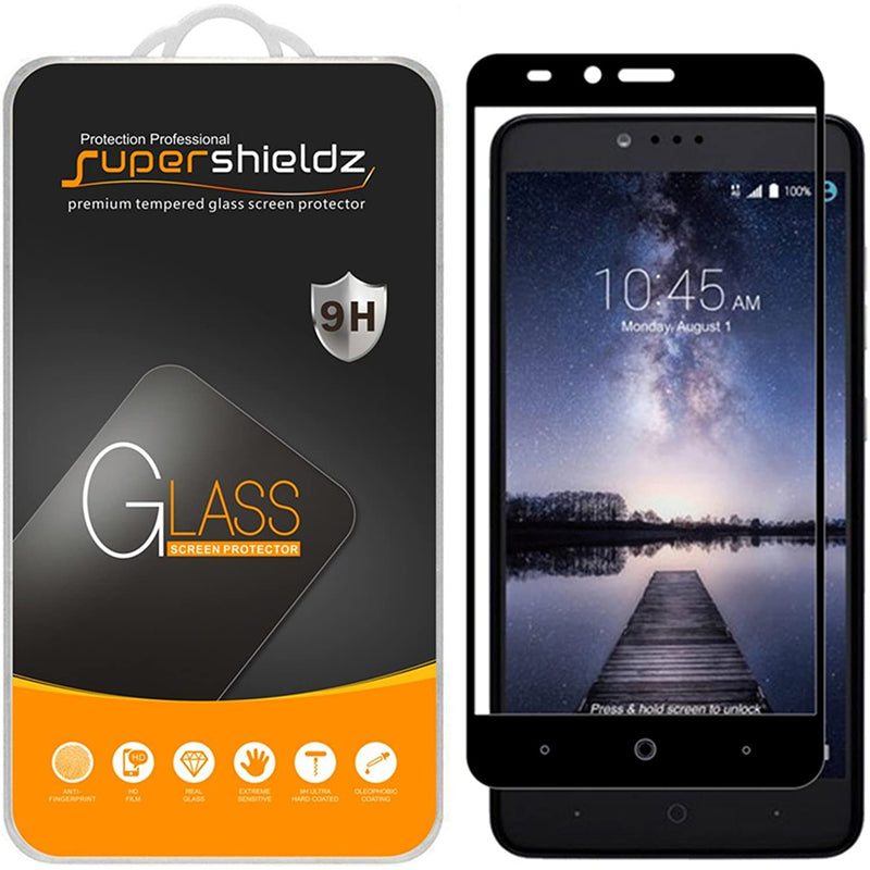 2 Pack Supershieldz Designed For Zte Zmax Pro Tempered Glass Screen Protector Full Screen Coverage 0 33Mm Anti Scratch Bubble Free Black