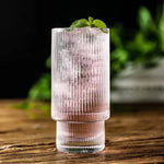 Ribbed Glassware Drinking Glasses With Straws Set Of 4
