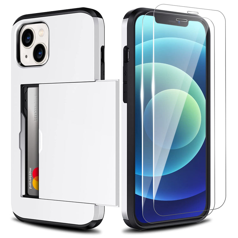 Zuslab Wallet Case Compatible With Apple Iphone 13 2021 Phone Case With Card Holder Shockproof Anti Scratch Cover With Tempered Glass Screen Protectorsx2Pack White