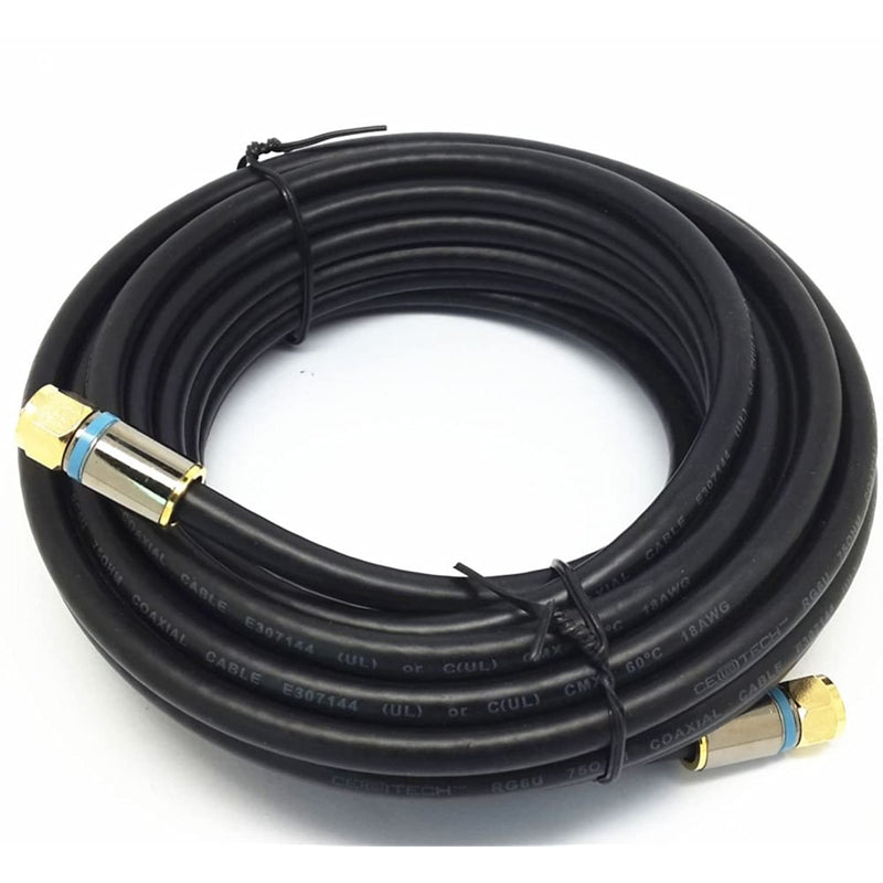 25 Feet Black Rg6 Coaxial Cable