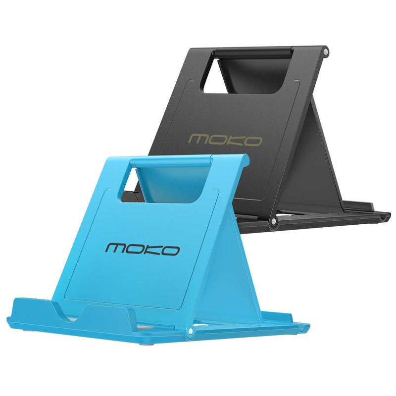 Moko 2 Pack Phone Tablet Stand Foldable Desktop Holder For 4 11 Devices Fit Iphone 12 Pro Max 12 Mini 11 Pro Max Ipad Pro 11 10 2 8Th Gen Air 3 Air 4 10 9 Mini 5 Galaxy S20 Black Blue