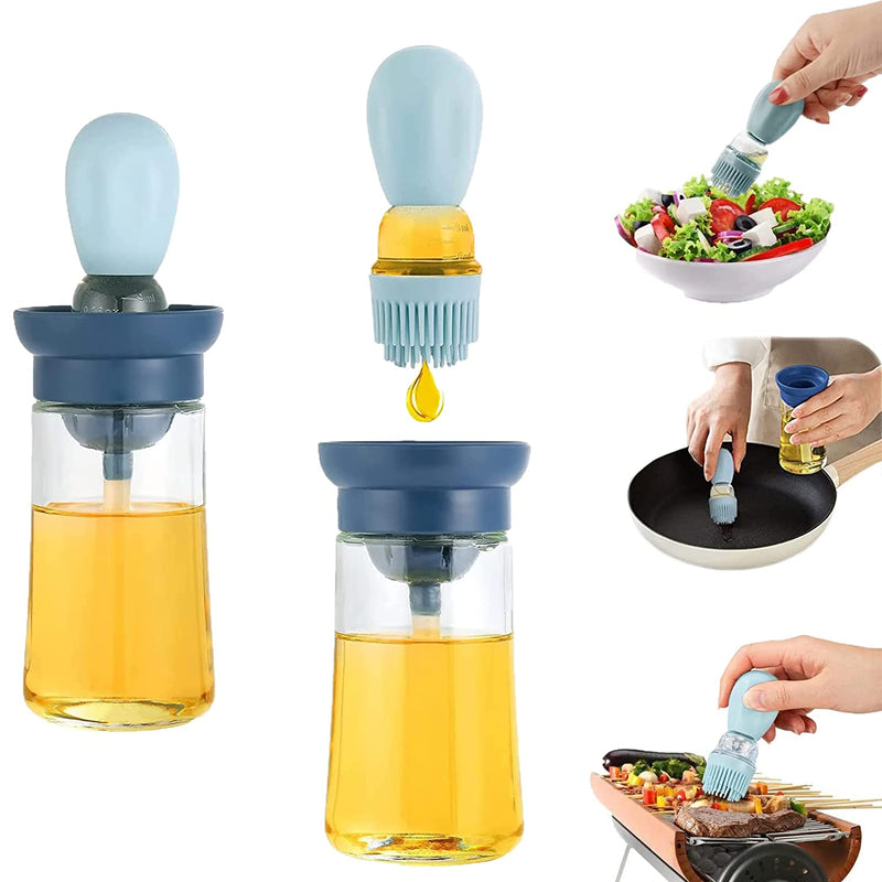 Glass Olive Oil Bottle With Brush For Kitchen 2 In 1 Silicone Dropper Measuring Oil Dispenser Bottle Kitchen Cooking Baking Bbq Grill Vinegar Turkey Basting Pastry Brushes Mothers Day Gift Blue