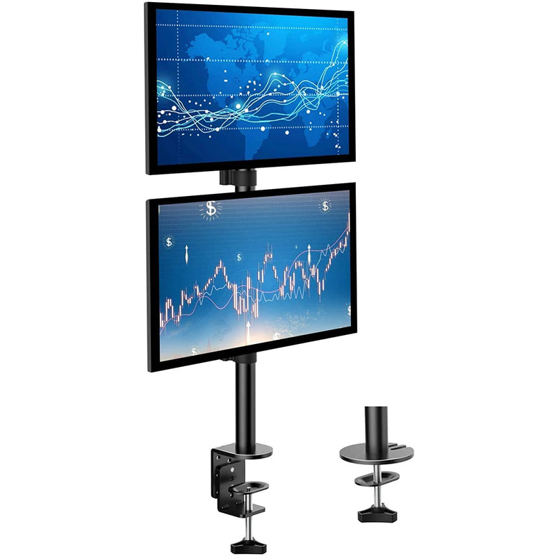 Huanuo Dual Monitor Stand Vertical Stack Screen Support Two 17 To 32 Inch Computer Monitors With C Clamp Grommet Base