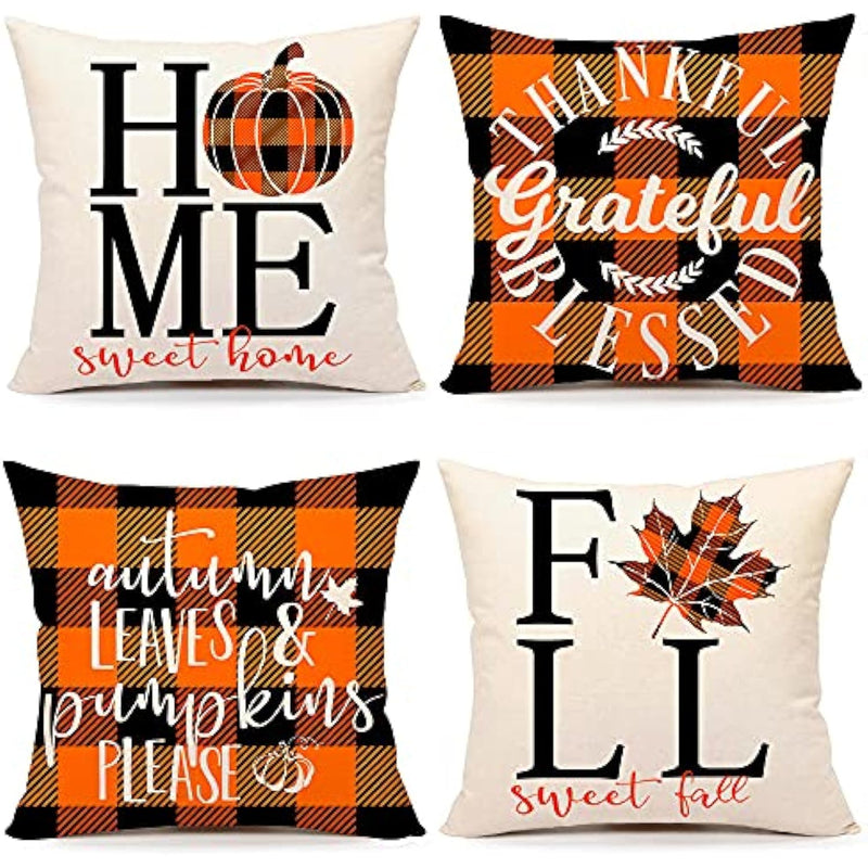 Set of 4 Thanksgiving Buffalo Check Farmhouse Decorations
