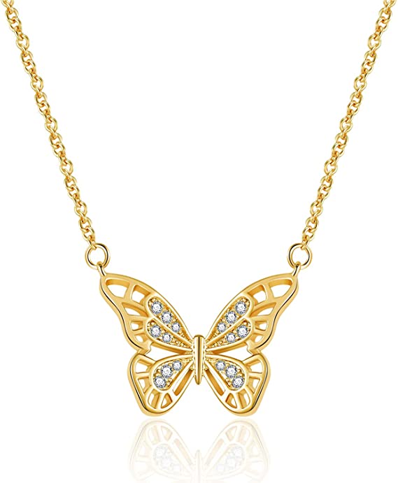 Necklace Cubic Zirconia 18K Real Gold Plated Butterfly Necklace