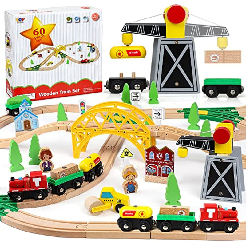 Wood Train Set With Cranes