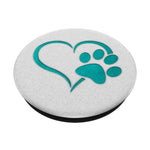 Teal Dog Paw Print Heart On White Grip And Stand For Phones And Tablets