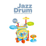 2 In 1 Children Musical Instrument Boy Girl Electronic Rock Roll Jazz Drum Kit Set With Piano Keyboard And Microphone And Stool