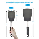 2 Pack Flexible Silicone Spatula Turner 600F Heat Resistant Ideal For Flipping Eggs Burgers Crepes And More Black