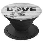 Black Dog Paw Print Tracks Heart Love On Gray Look Grip And Stand For Phones And Tablets