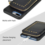 Iphone 7 Plus Wallet Case Iphone 8 Plus Zipper Wallet Case With Credit Card Holder Slot Rivet Design Handbag Purse Wrist Strap Protective Case For Apple Iphone 7 Plus 8 Plus 5 5 Inch Black
